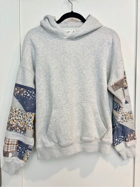 Abercrombie & Fitch Patchwork Sleeve Distressed Oversized Fleece Hoodie XS